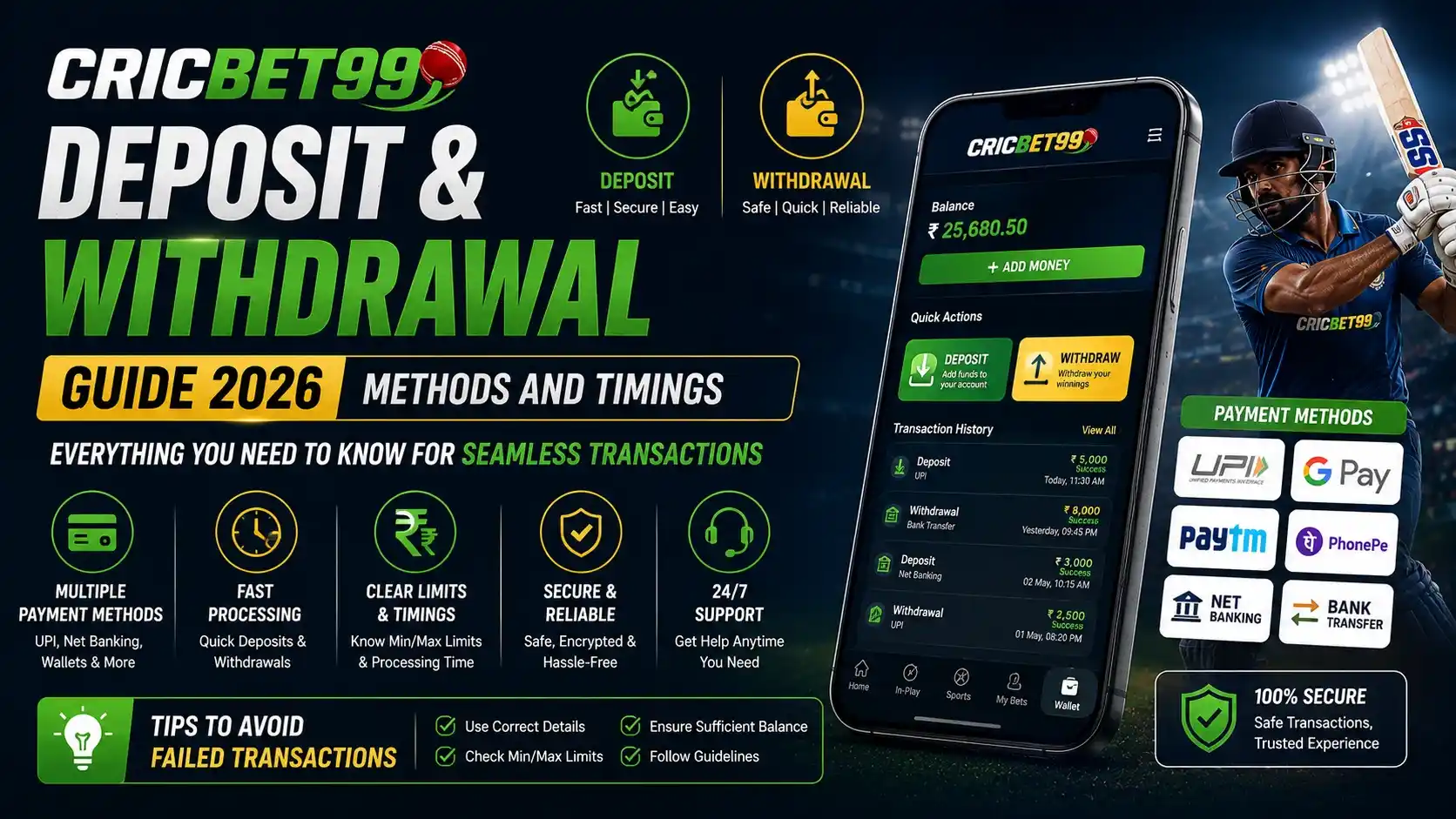 Cricbet99 Deposit and Withdrawal